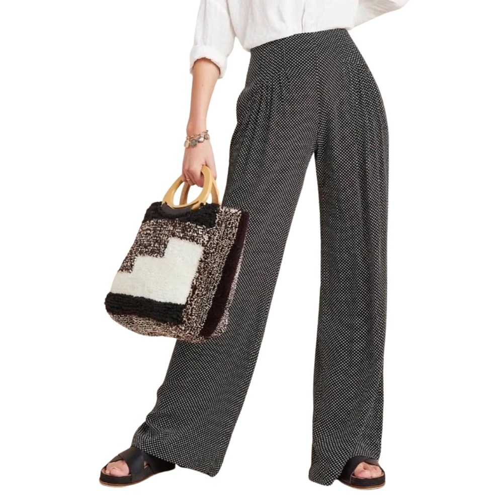 Anthropologie Maeve Pants Size 10 Black White Polka Dot Wide Leg High Rise Boho